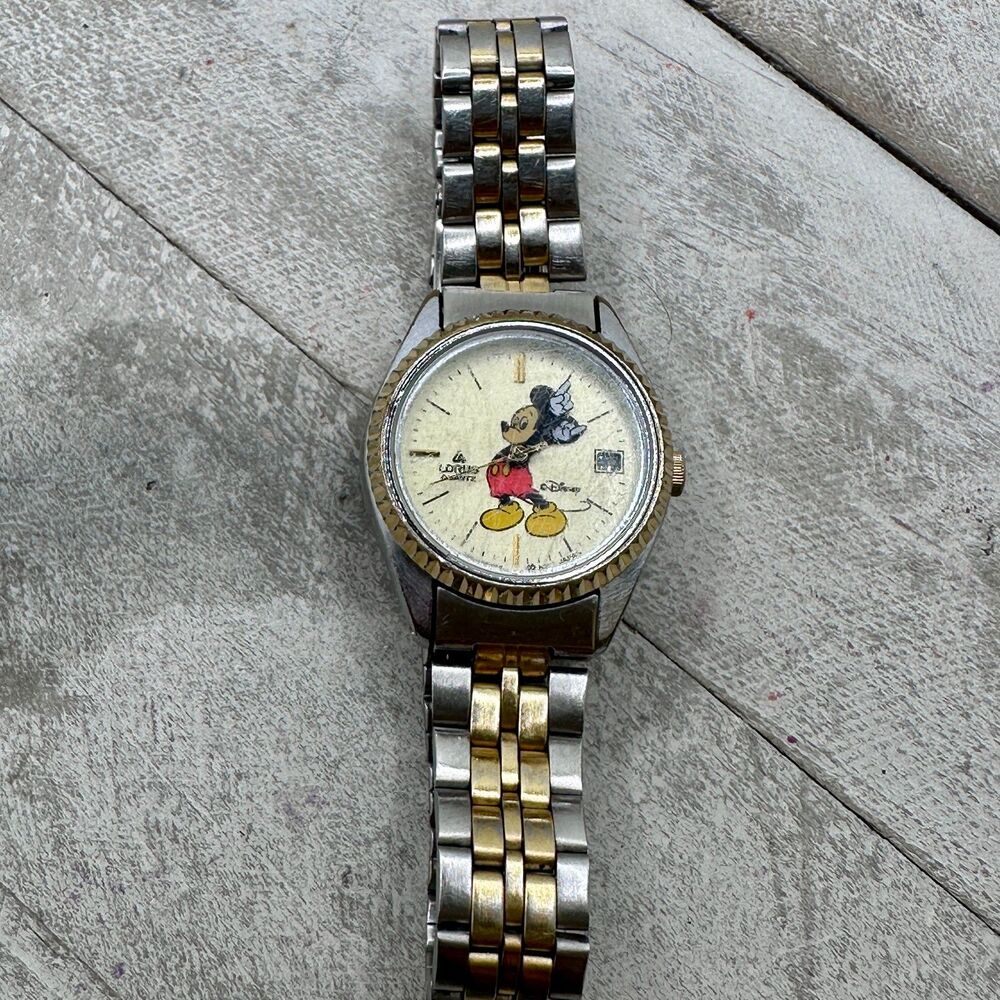 Vintage Lorus/Seiko Date Mickey Mouse Disney V827 Ladies Two-Tone Quartz Watch